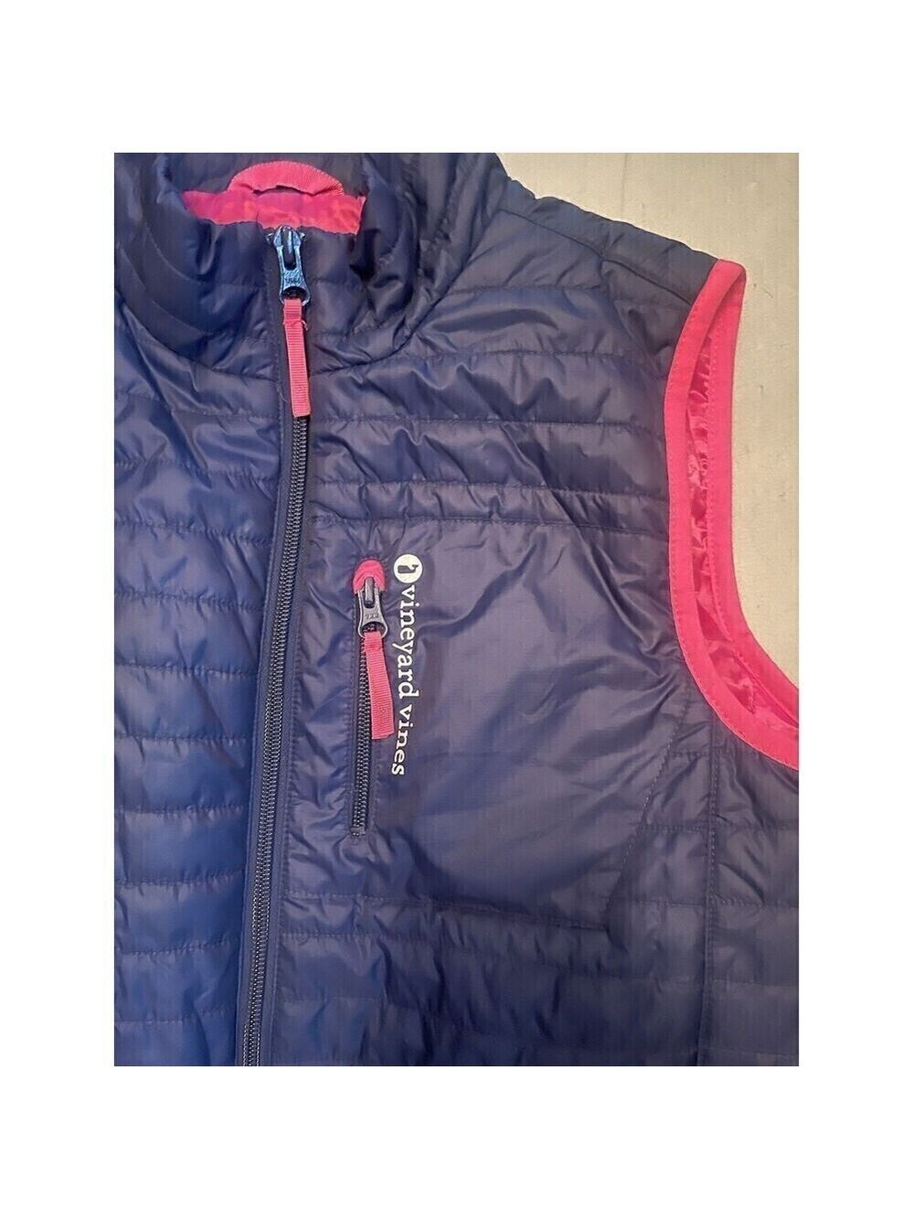 Women's Vineyard Vines Puffer Vest Zip Up Size Medium M Navy Pink - Picture 2 of 11